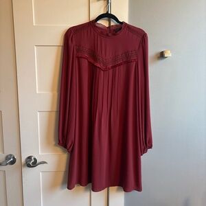 Ann Taylor large burgundy dress with lace and fringe detail, Thanksgiving!